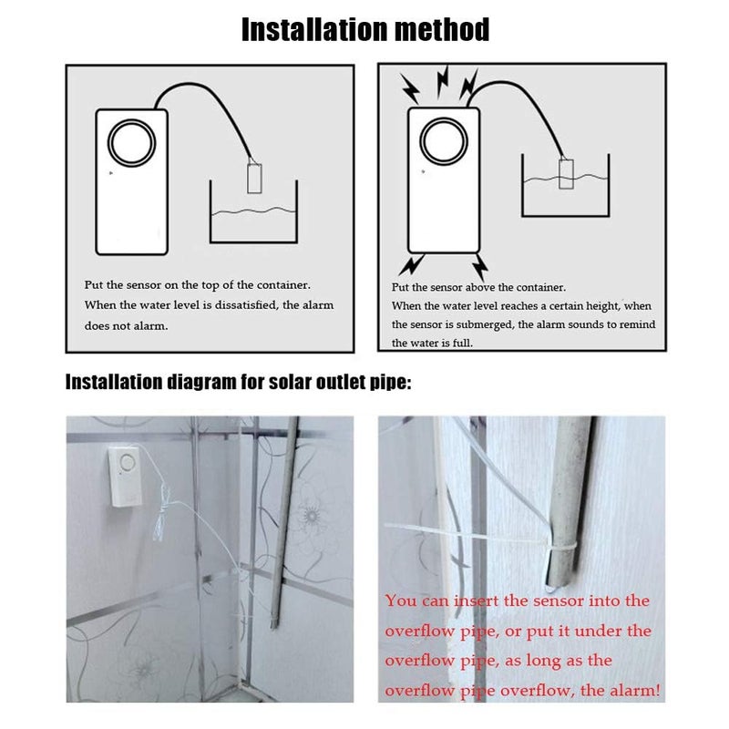 Ximimark 2Pcs Water Leak Alarm Flood Level Bath Tub Sink Overflow Detector Sensor Home Garage Kitchen Security Alert 120db - Image 5